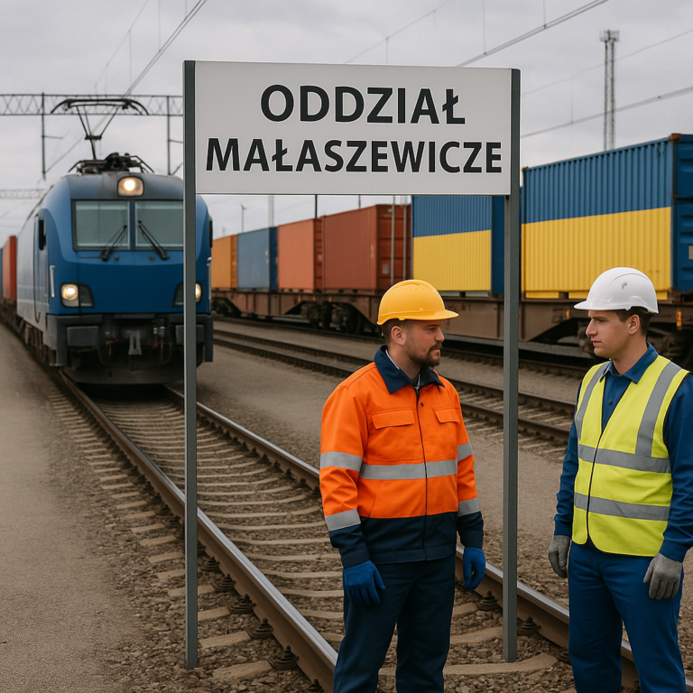 Widok na ODDZIAŁ MAŁASZEWICZE, kluczowy punkt w transporcie towarów między Polską a Ukrainą.